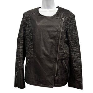 VTG Lucky Brand Lambs Leather Wool Black Moto Jacket Rock Dark Feminine Size M